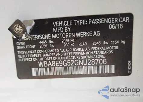 2016 BMW 328I from USA, damaged, VIN WBA8E9G52GNU28706
